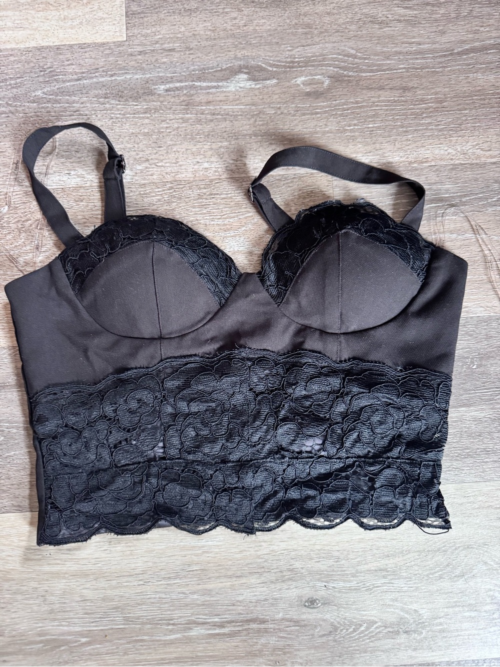bebe Black Lace Longline Bustier Bralette